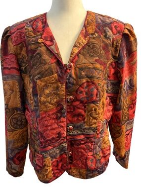 Vintage-Style Women's Patchwork Jacket - Red Brown Purple Pit 22 Size XL